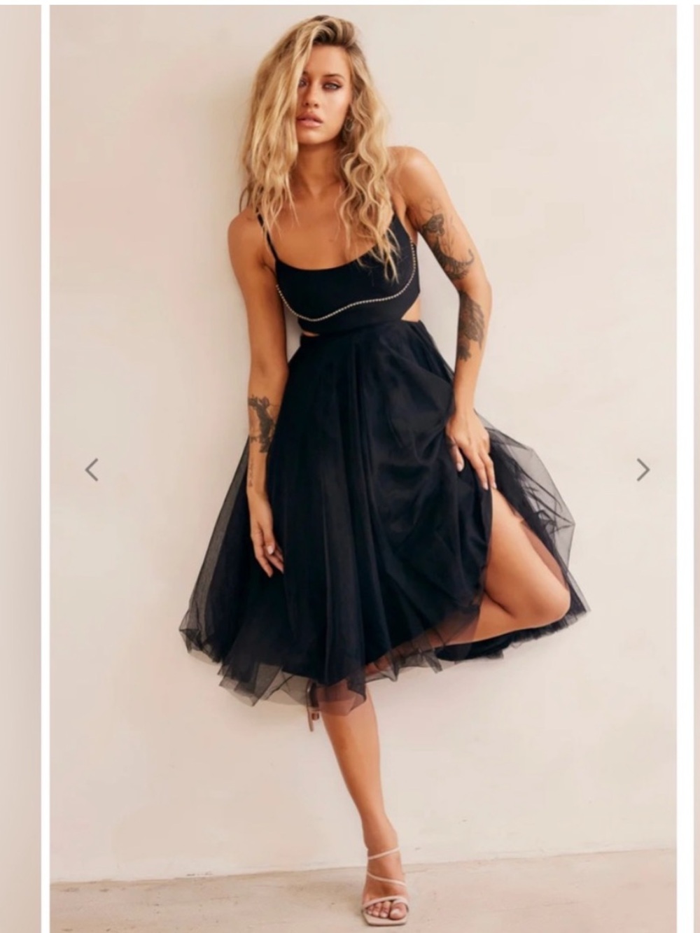 NWT- Black Tulle Midi Dress with Spaghetti Straps